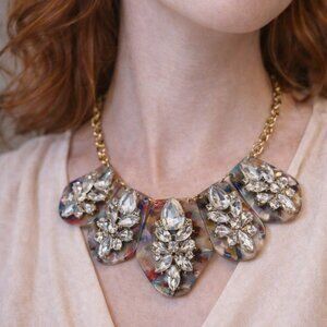 ✨ Statement Crystal & Marbled Resin Necklace ✨